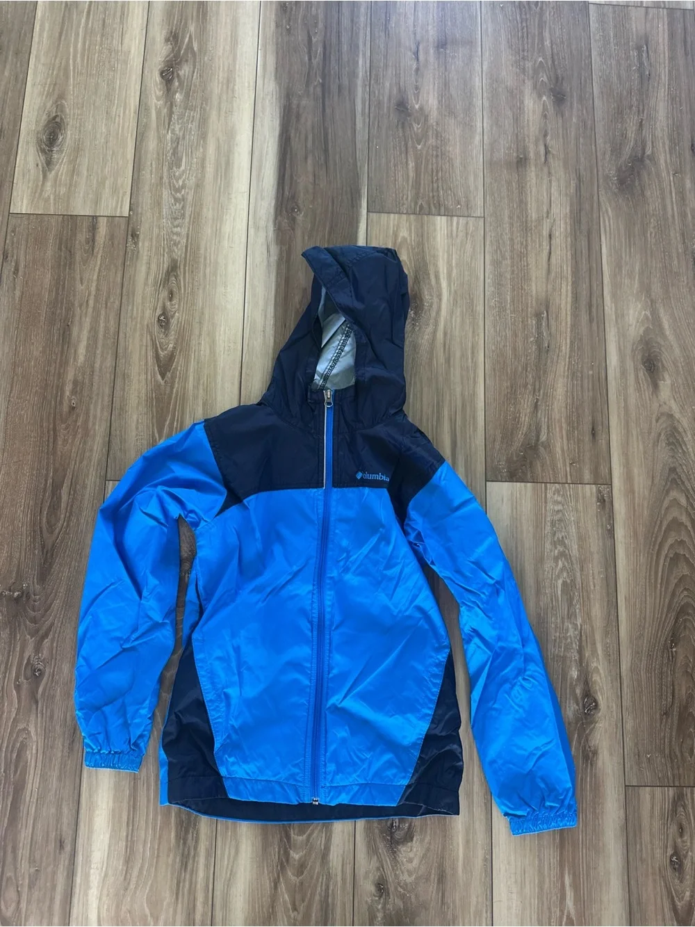Columbia Kids Blue Hooded full zip Rain Jacket size medium (10/12)